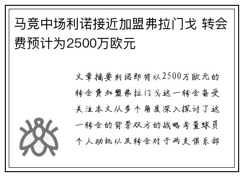 马竞中场利诺接近加盟弗拉门戈 转会费预计为2500万欧元