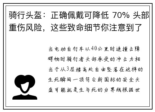 骑行头盔：正确佩戴可降低 70% 头部重伤风险，这些致命细节你注意到了吗？