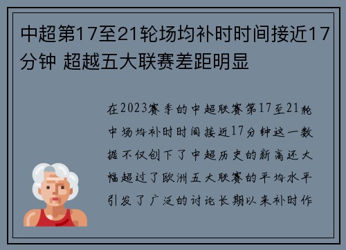 中超第17至21轮场均补时时间接近17分钟 超越五大联赛差距明显